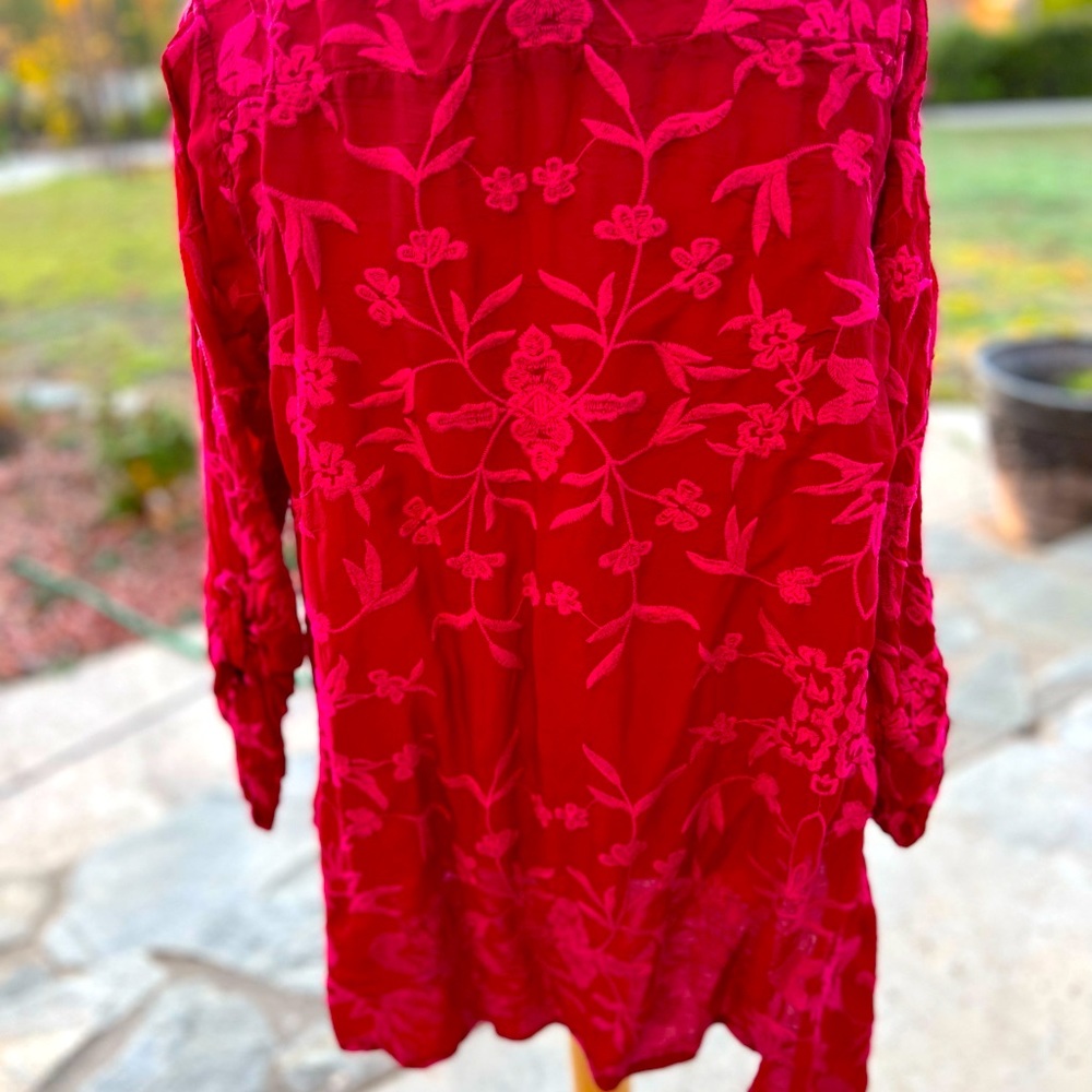 Johnny Was Red Pink floral embroidered blouse - Picture 5 of 12